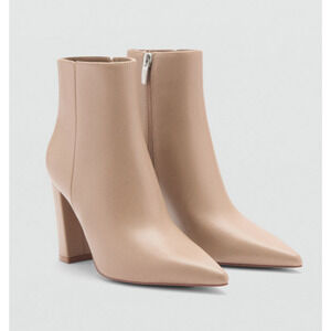 NEW MANGO MNG BEIGE BRUN HEELED POINTED ANKLE BOOTS BOOTIES 38 US 7.5